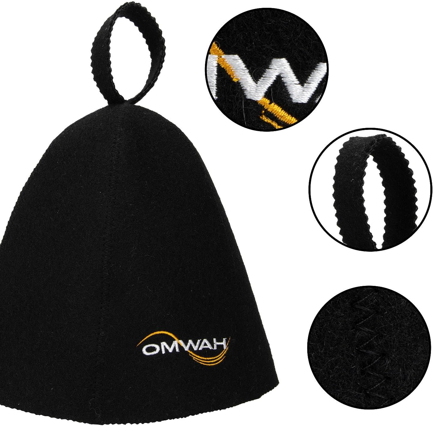 OMWAH Sauna Hat for Women and Men, 100% Wool Handmade Premium Banya Hat, Protect Hair and Stay in Sauna Longer, Enhance Sauna Benefits  Regulate Temperature, Gift for Sauna Users, Sauna (Black)