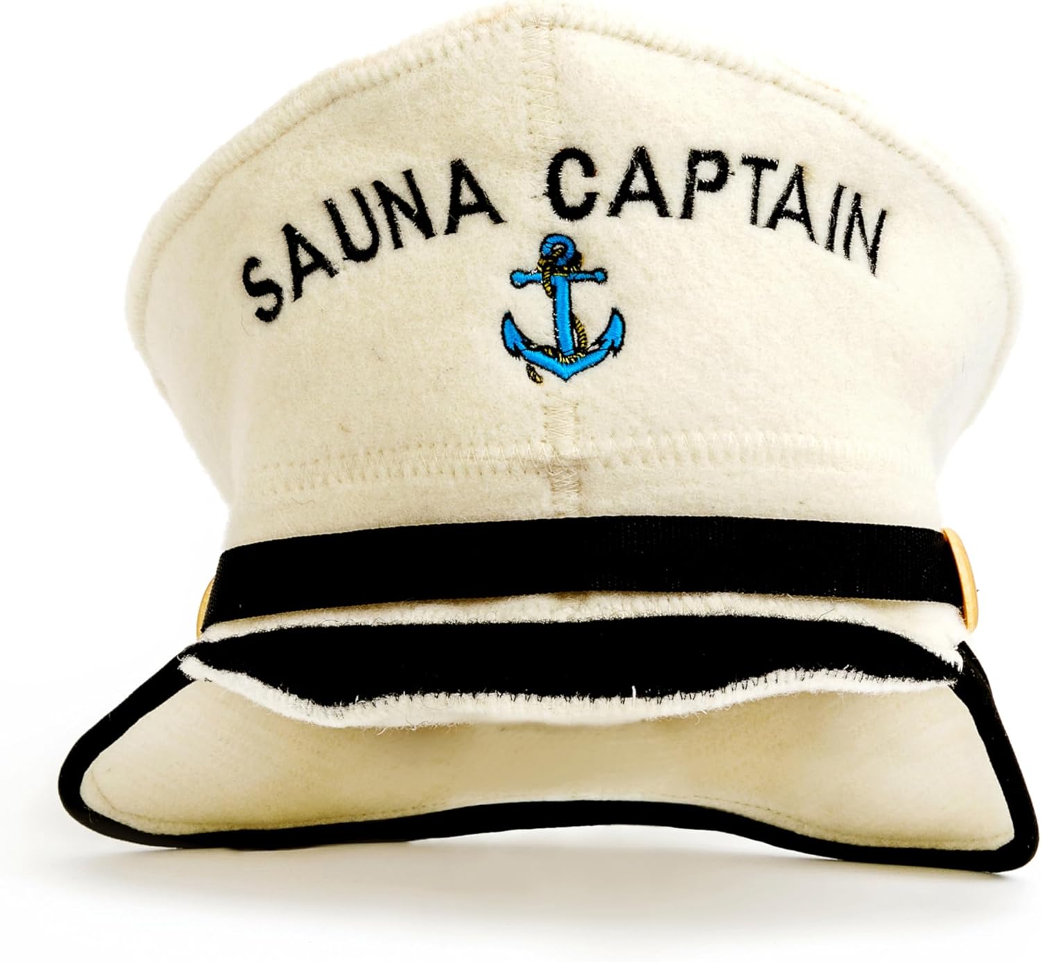 Sauna Hat Sauna Captain White - 100% Organic Wool Felt Hats for Russian Banya - Protect Your Head from Heat - Sauna eBook Guide Included - with Embroidery