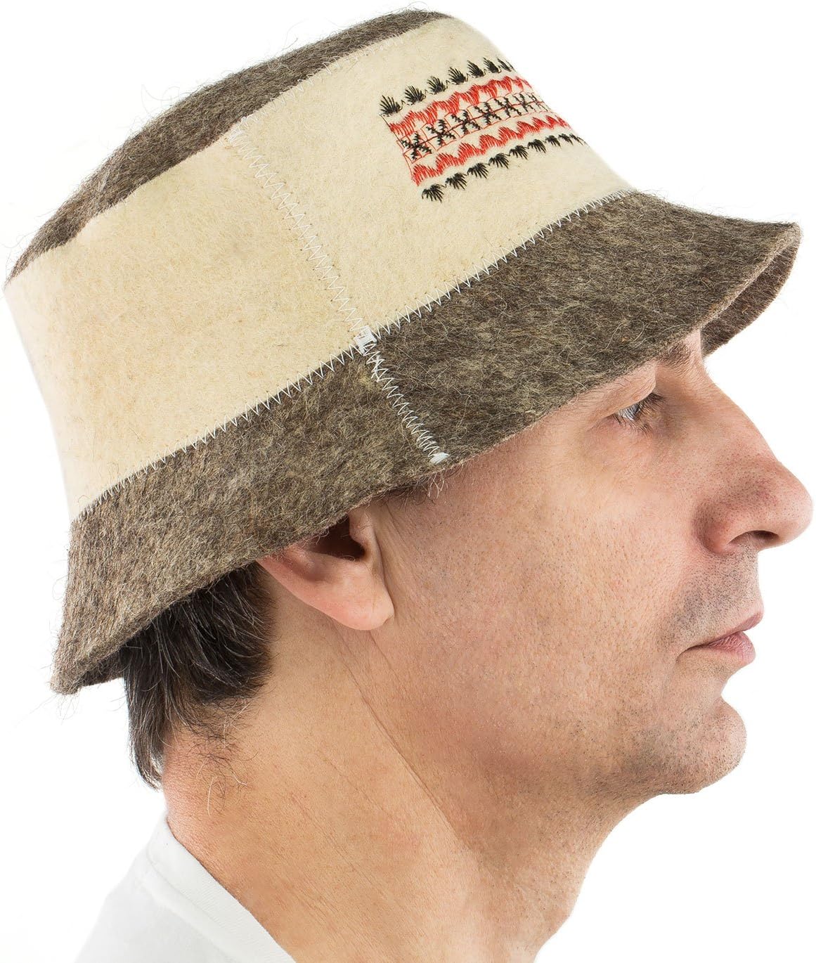 Wool Sauna Hat Embroidered Ukrainian ornament Vyshyvanka