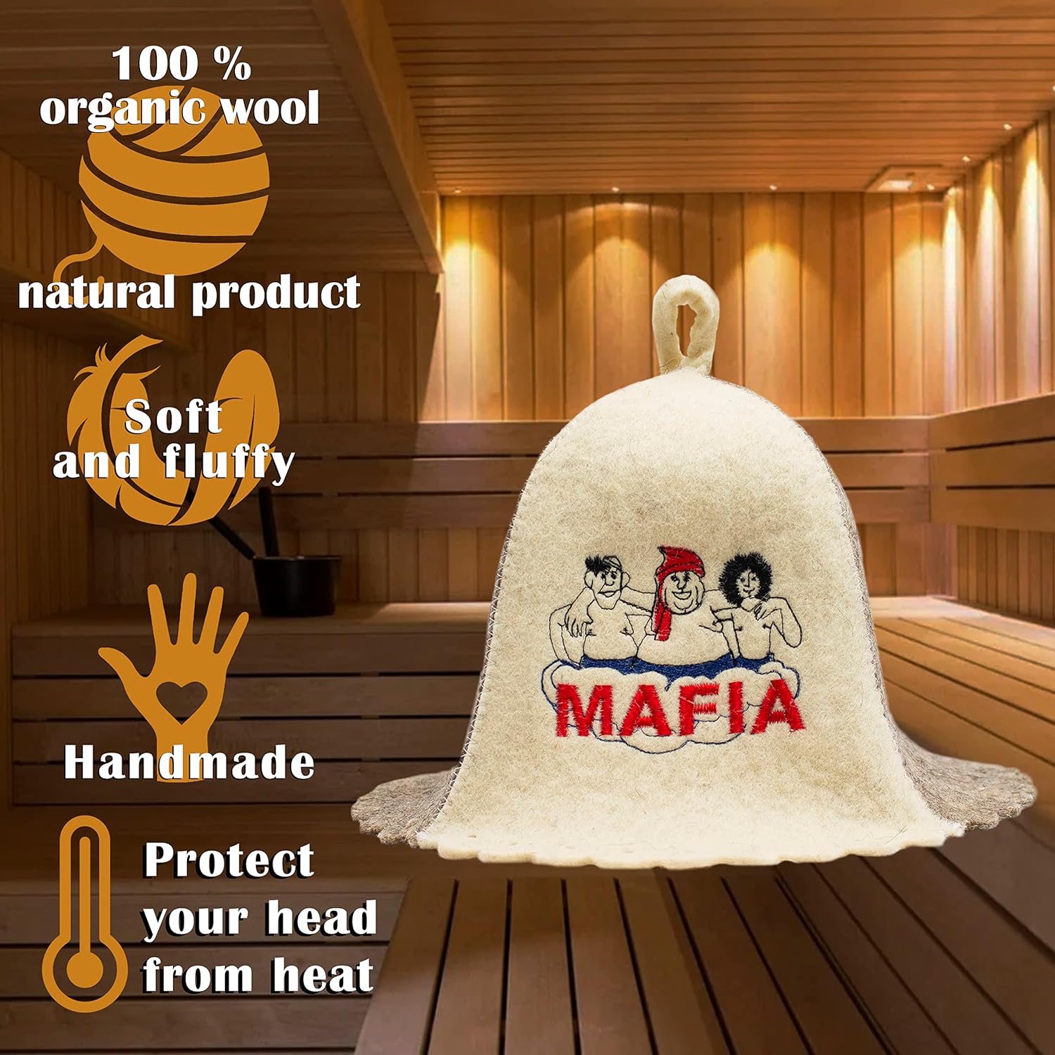 Wool Finnish Sauna Hat Embroidered in Russian Mafia - Banya Russian Sauna Hat for Men Ukraine Sauna Hat Wool - Sauna Cap Hut Sauna Hats