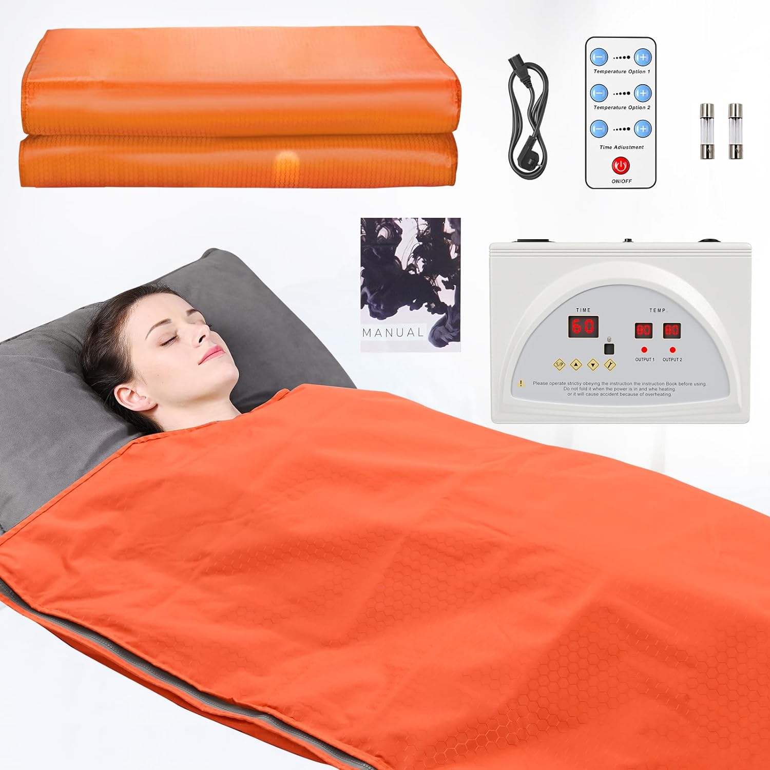 Far Infrared Sauna Blanket for Detoxification, Portable Sauna for Home Detoxification  Relaxation, Infrared Blanket Sauna with 95-176℉ Temp Range (Orange-Basic)