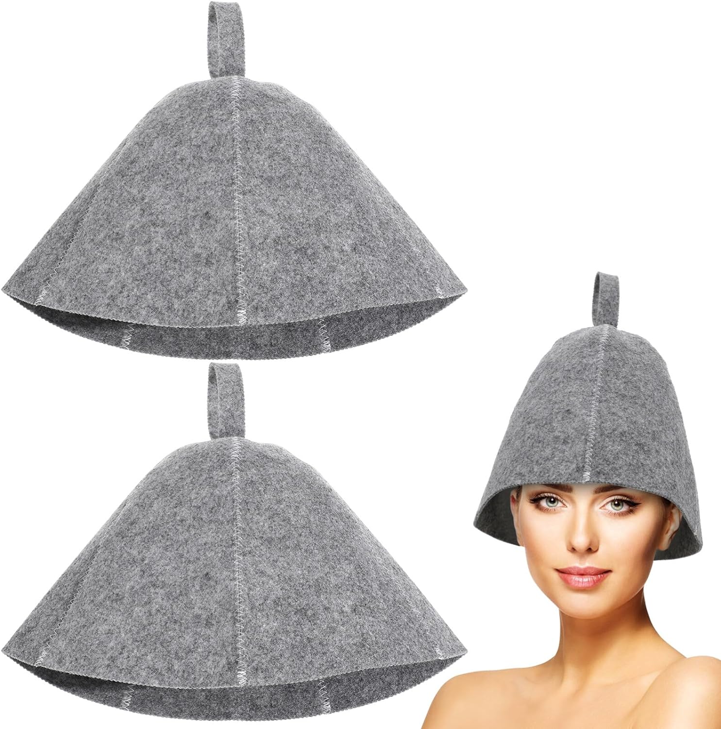 Russian Banya Hat 2pcs Original Wool Sauna Hat Russian Felt Bath Hat Vaporarium Hat for Women Men Grey Vaporarium Hat