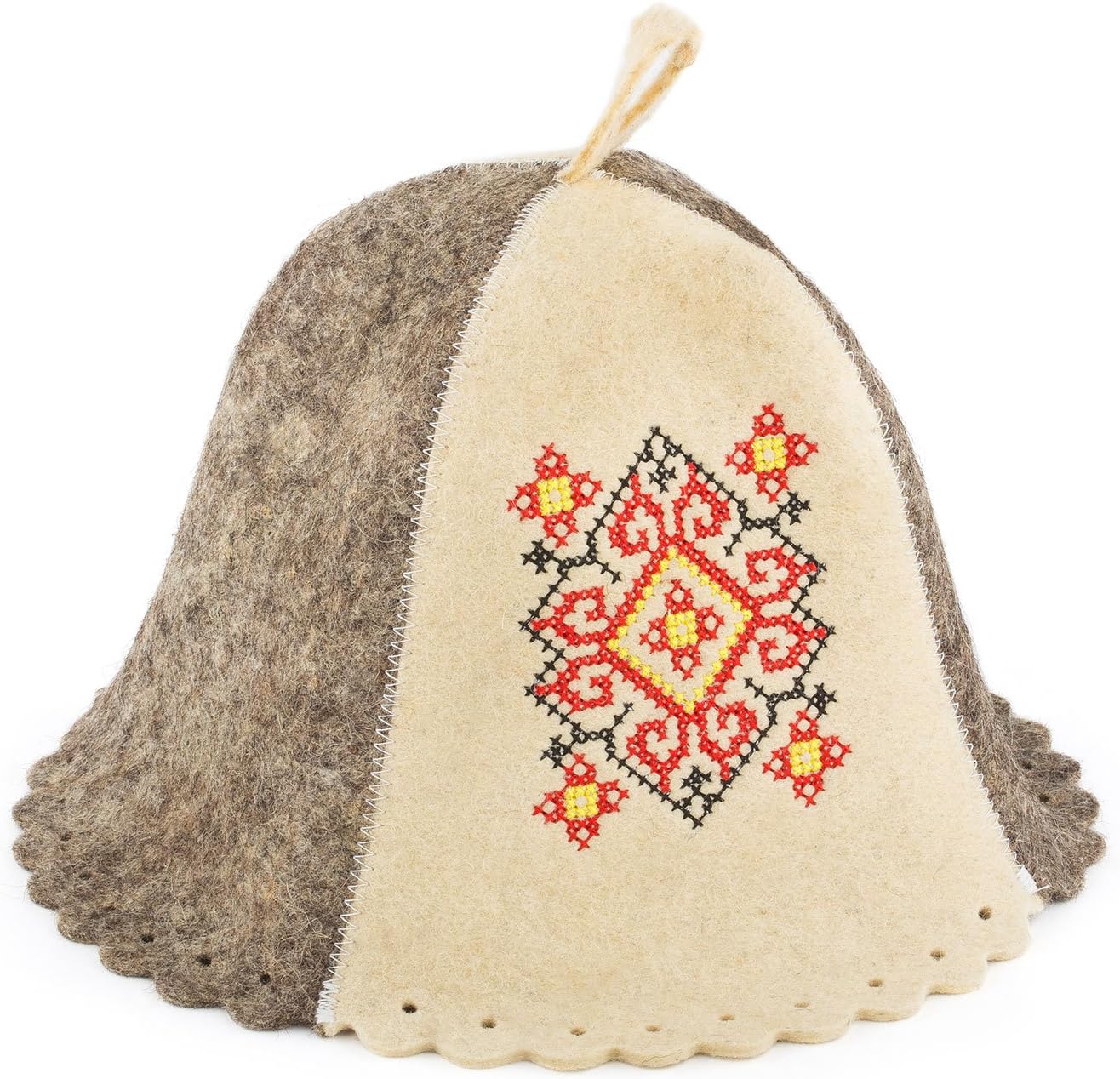 Wool Sauna Hat Embroidered Ukrainian ornament Red