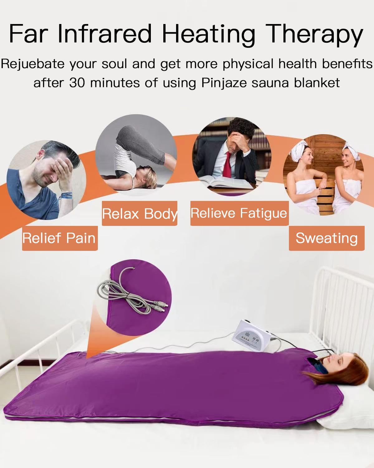 Far-Infrared Sauna Blanket 2-Zone Digital Square Box Fast Heat Detox Blanket Home Personal Sauna Blanket to Relieve Pain Oxford Cloth Sauna Bed (Purple)