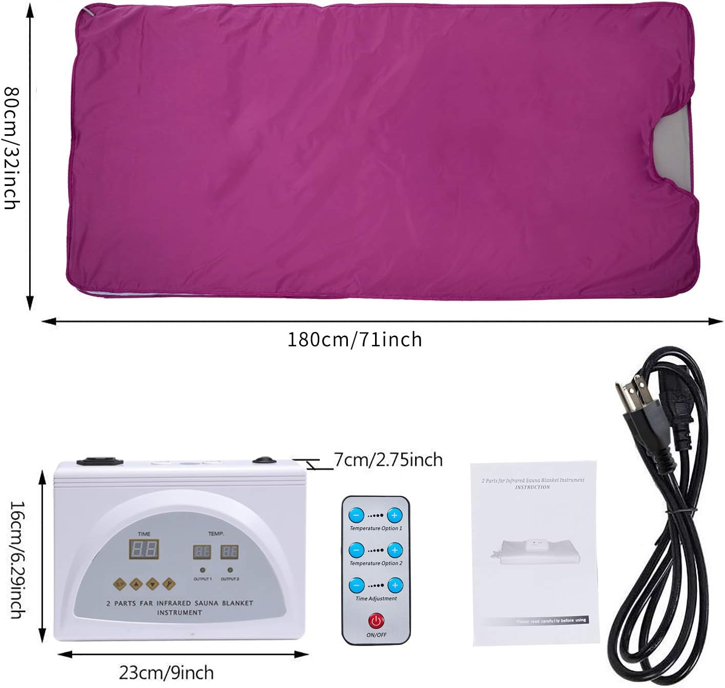 Far-Infrared Sauna Blanket 2-Zone Digital Square Box Fast Heat Detox Blanket Home Personal Sauna Blanket to Relieve Pain Oxford Cloth Sauna Bed (Purple)