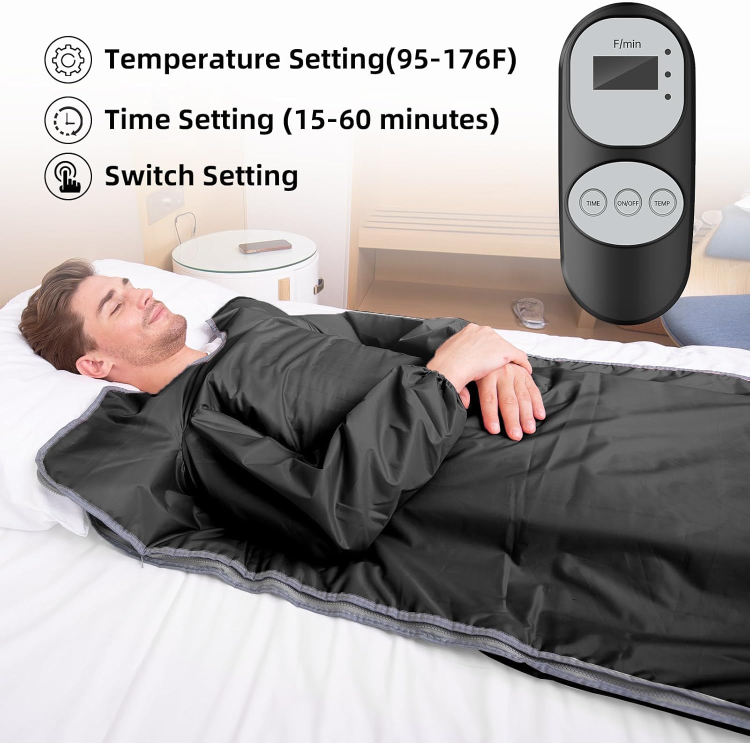 Infrared Sauna Blanket for Detoxification Portable Far Infrared Sauna Blanket for Exercise Recovery Infrared Blanket Sauna with 95–176 °F Temp Range for Home Relaxation Calm Your Body and Mind