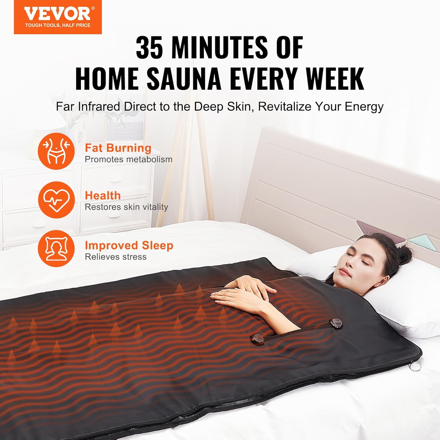 VEVOR Far Infrared Carbon Heating Sauna Blanket for Detoxification, Portable Far Infrared Sauna for Home with Arm Holes for Comfort, 1-6 Level Adjustable Temprature Rannge 95-185℉, 1-60 Minutes Timer