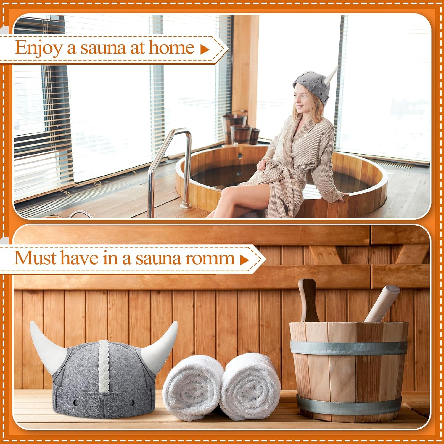 2 Pcs Sauna Hat Viking Horns Wool Cap for Sauna Russian Banya Finnish Ukraine Sauna Accessories Traditional Gift for Sauna Users Women Men, Keep Head Hair from Hot Steam, Gray and White