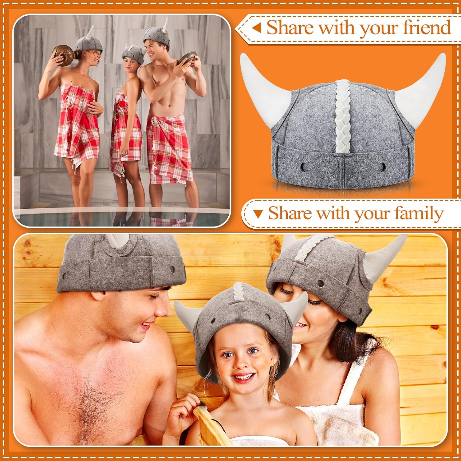 2 Pcs Sauna Hat Viking Horns Wool Cap for Sauna Russian Banya Finnish Ukraine Sauna Accessories Traditional Gift for Sauna Users Women Men, Keep Head Hair from Hot Steam, Gray and White