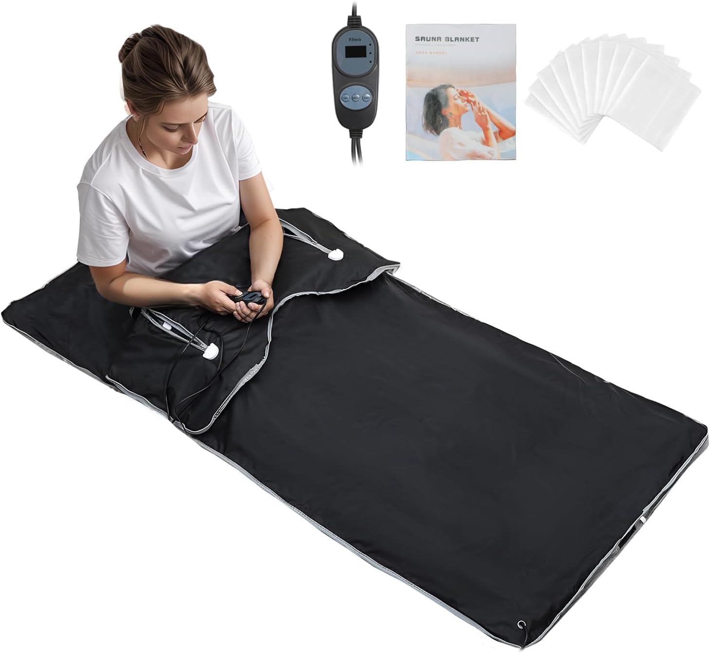 Infrared Sauna Blanket(Upgraded) 71x32 Portable Sauna Blanket Persona Infrared Blanket for Home Relaxation,Sauna Blanket with High Temperature Protection,113-176℉,30-60 Mins Timer, Black