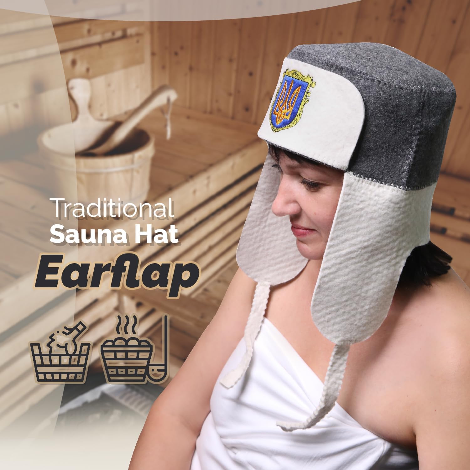 Traditional Sauna Hat Earflap - Sauna Hat for Women for Men - Wool Sauna Hat - Bathhouse hat - Natural Felt Sauna Cap