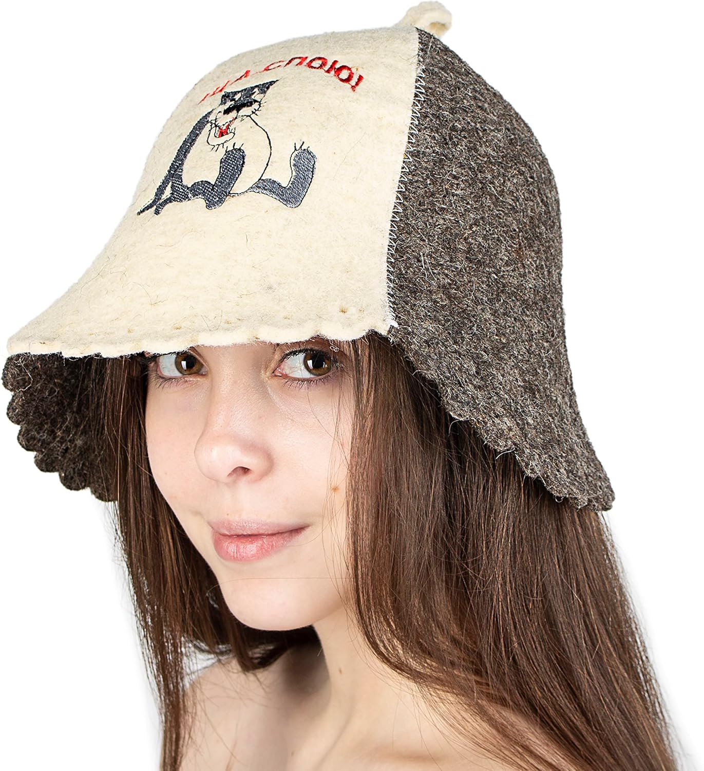 ASKOLD Wool Sauna Hat Embroidery in Russian Finnish Sauna Hat for Men - Russian Banya Hat for Men Sauna Cap for Men Felt Sauna Hat for Women Sauna Cap for Women