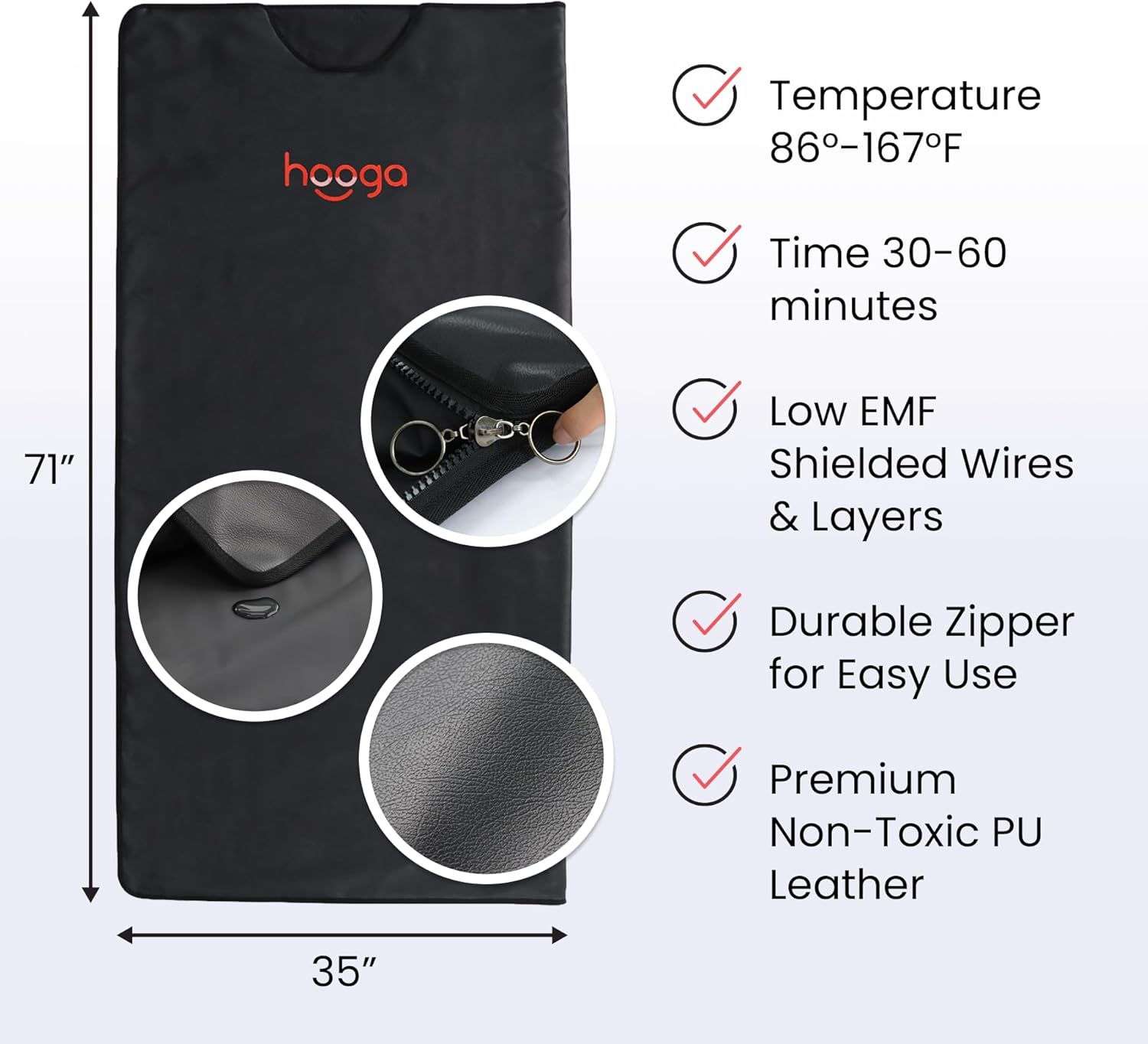 Hooga Portable Far Infrared Sauna Blanket for Home Detox, 71 Inches x 71 Inches