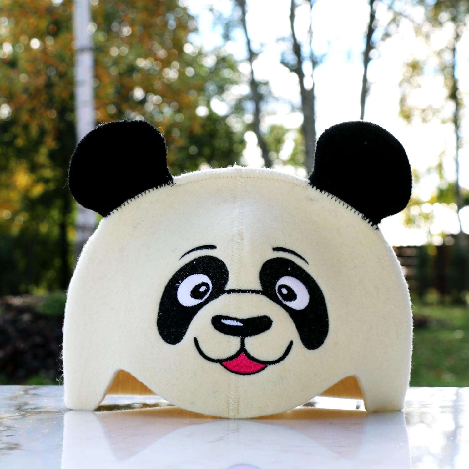 Sauna Hat Sauna Panda White - 100% Organic Wool Felt Hats for Russian Banya - Protect Your Head from Heat - Sauna eBook Guide Included - with Embroidery