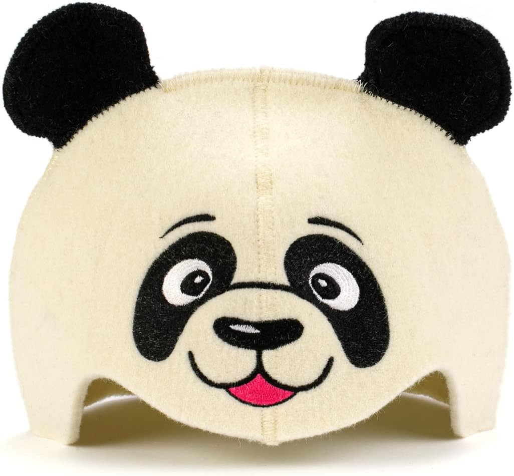 Sauna Hat Sauna Panda White - 100% Organic Wool Felt Hats for Russian Banya - Protect Your Head from Heat - Sauna eBook Guide Included - with Embroidery