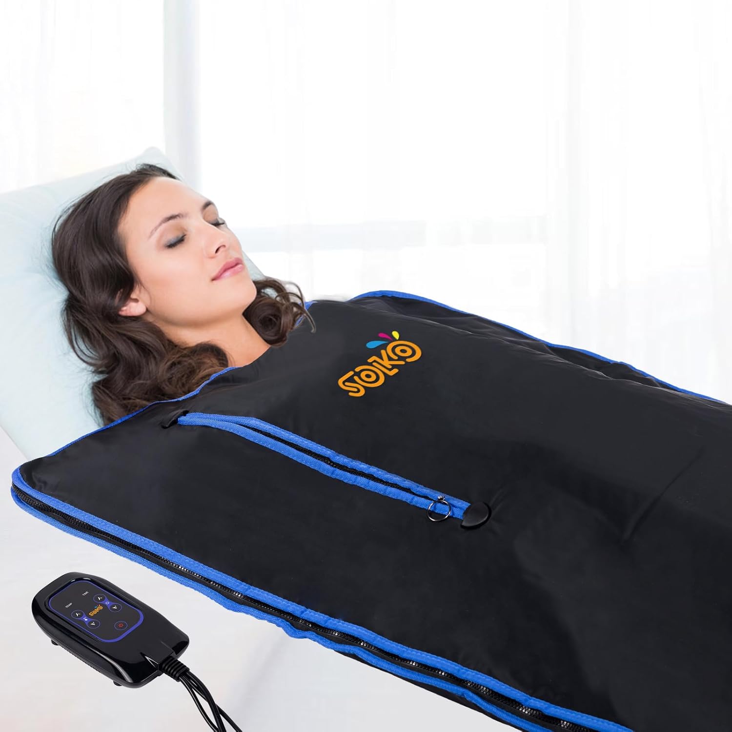 SOKO Infrared Sauna Blanket/Bag for Home Weight Loss and Detox, Portable Exercise Recovery Relieve Stress, 86.2℉ to 167 ℉, with Timer, black+blue (SK-Sauna-Blanket-BY2) SOKO Infrared Sauna Blanket/Bag for Home Weight Loss and Detox, Portable Exercise Recovery Relieve Stress, 86.2℉ to 167 ℉, with Timer, black+blue (SK-Sauna-Blanket-BY2)