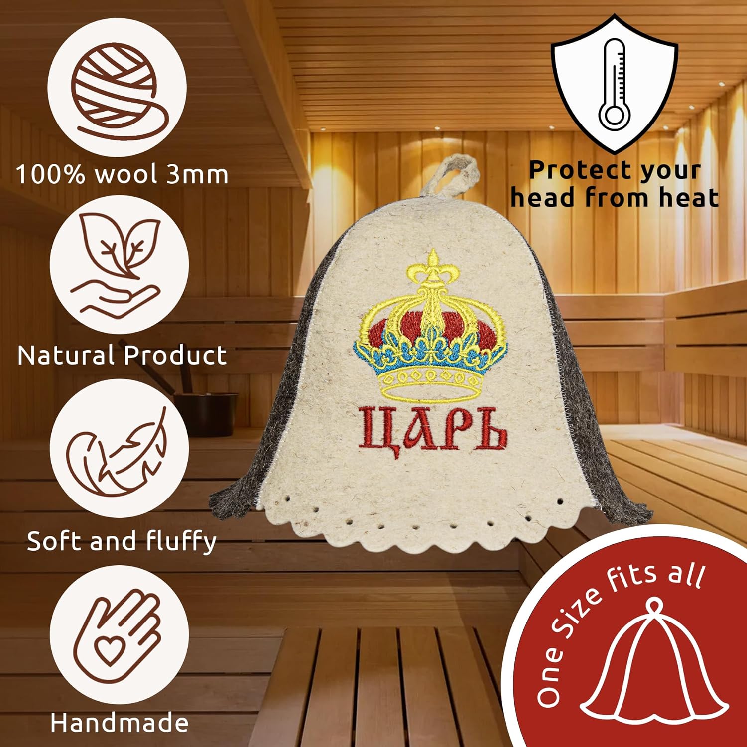 SHSH trade group Wool Sauna Hat Banya Hat for Men Embroidered Tsar - Finnish Felt Mens Sauna Hat Wool Sauna Cap for Men SHSH trade group Wool Sauna Hat Banya Hat for Men Embroidered Tsar - Finnish Felt Mens Sauna Hat Wool Sauna Cap for Men