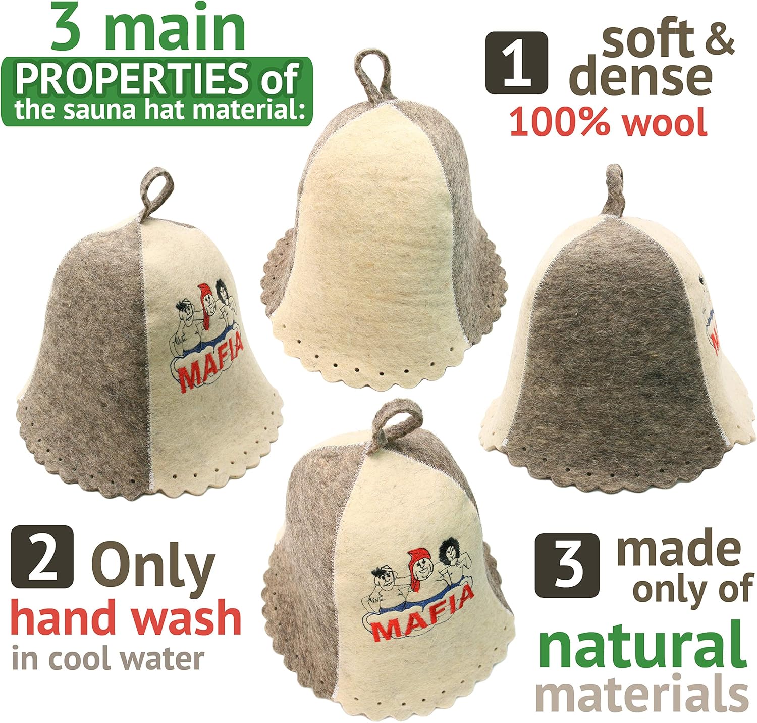 Wool Sauna Hat for Men and Women Mafia Protect Hair - Sauna Cap for Men - Banya Hat for Men - Felt Sauna Hair Protector - Home Sauna Accessories Luxury - Portable Sauna Head Cover Grey