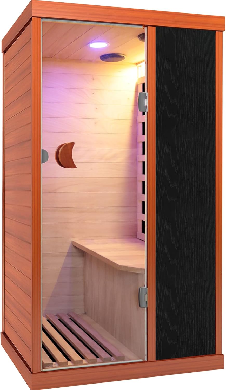 1 Person Sauna Far Infrared Sauna 800W Indoor Home Sauna Low EMF 110V with Control Panel 7 Color Light 28.7 * 35.2 * 61.4 inch