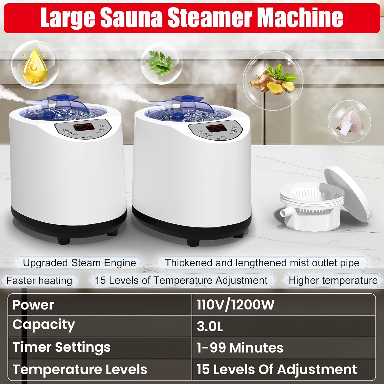 2 Person Infrared Sauna Box for Home, Portable Steam Sauna with 660nm 850nm Red Light Therapy Lamp, 5-Layer Waterproof, 2 Steamers, 2 Folding Chair