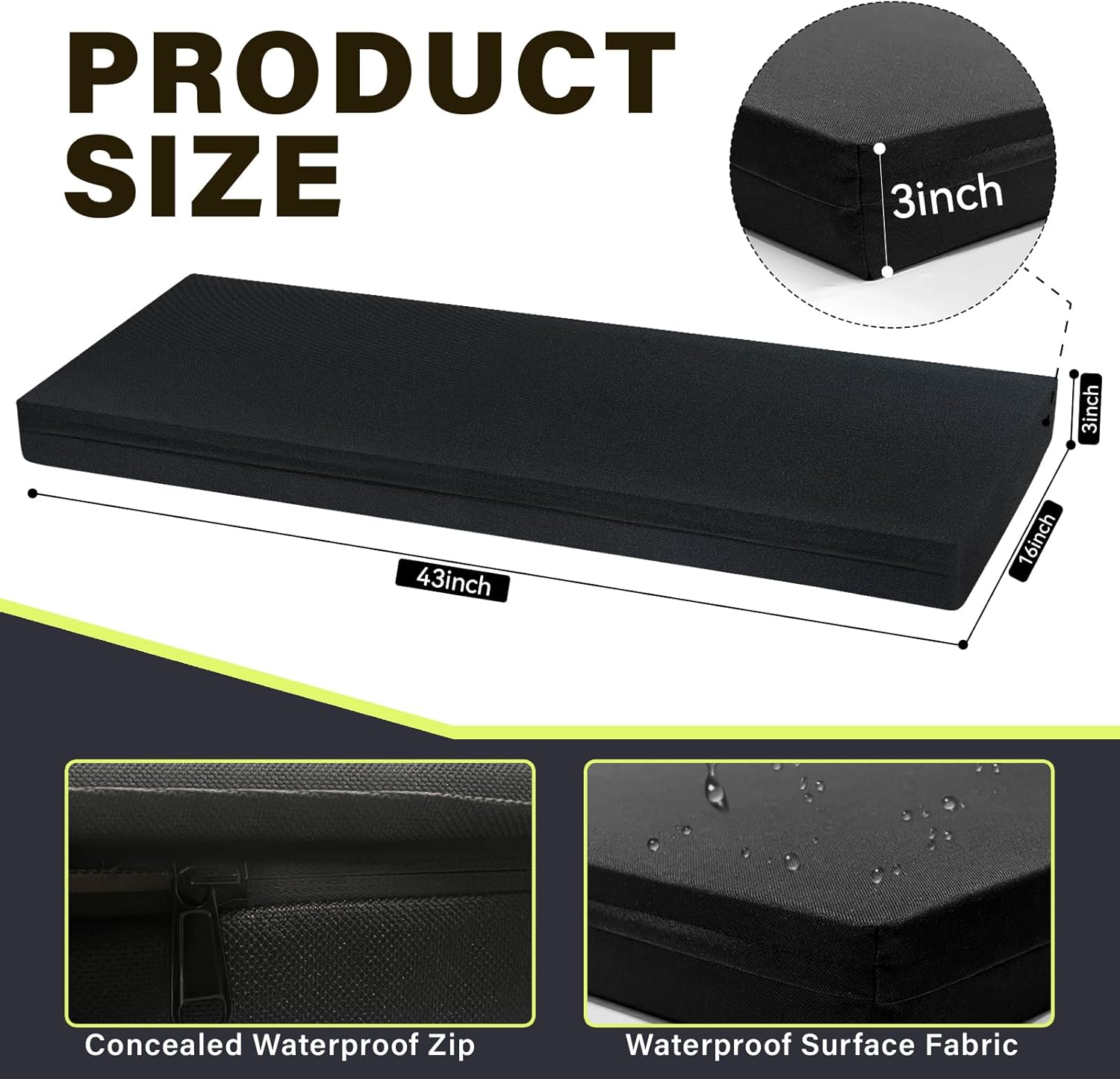 43 x 16 Inch Waterproof Sauna Seat Cushion for 2-Person, Heat Resistant Oxford Fabric with 3 High-Density Foam, Non-Slip Bench Mat for Home Sauna, Steam Room  Spa