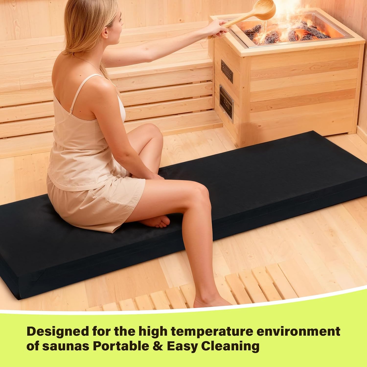 43 x 16 Inch Waterproof Sauna Seat Cushion for 2-Person, Heat Resistant Oxford Fabric with 3 High-Density Foam, Non-Slip Bench Mat for Home Sauna, Steam Room  Spa