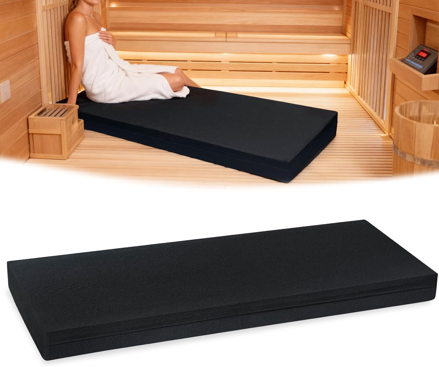 43 x 16 Inch Waterproof Sauna Seat Cushion for 2-Person, Heat Resistant Oxford Fabric with 3 High-Density Foam, Non-Slip Bench Mat for Home Sauna, Steam Room  Spa
