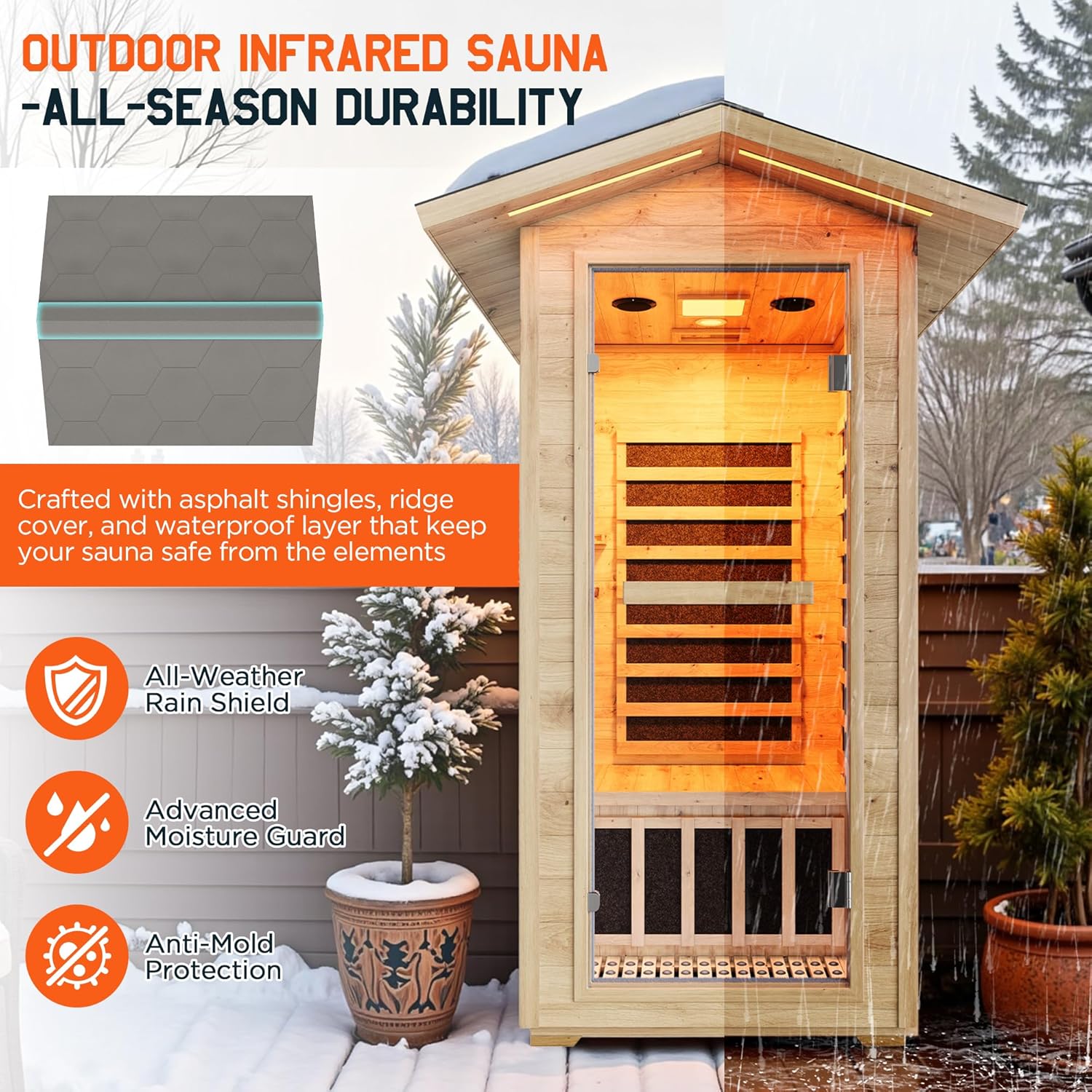 Albott Infrared Sauna 1 Person, Infrared Saunas for Home, 746W/110V Spruce Wood Dry Sauna with Foot Warmer, Easy Assembly – Compact Indoor Spa, 149℉ Fast Heating, LED Light, 27.2x31.8x60.2