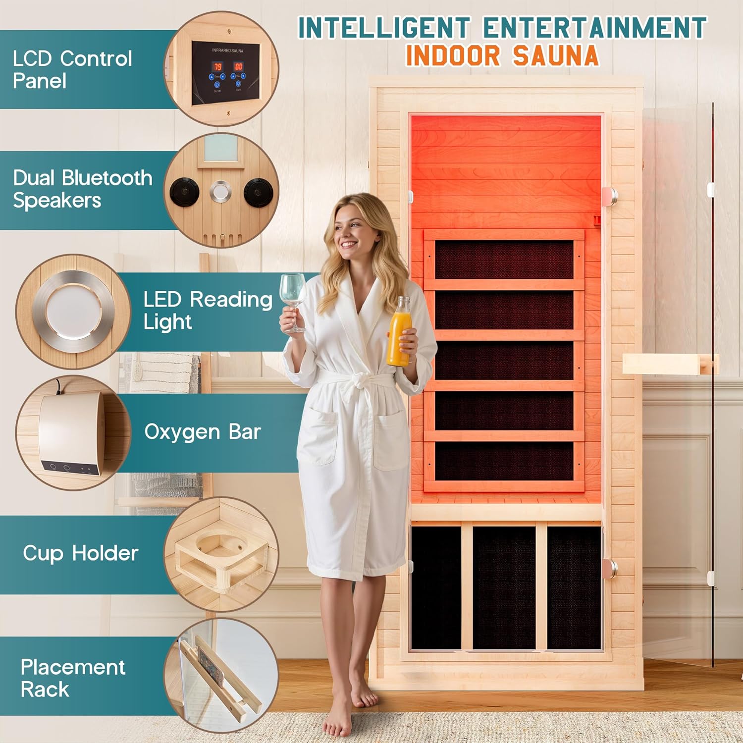 Albott Infrared Sauna 1 Person, Infrared Saunas for Home, 746W/110V Spruce Wood Dry Sauna with Foot Warmer, Easy Assembly – Compact Indoor Spa, 149℉ Fast Heating, LED Light, 27.2x31.8x60.2