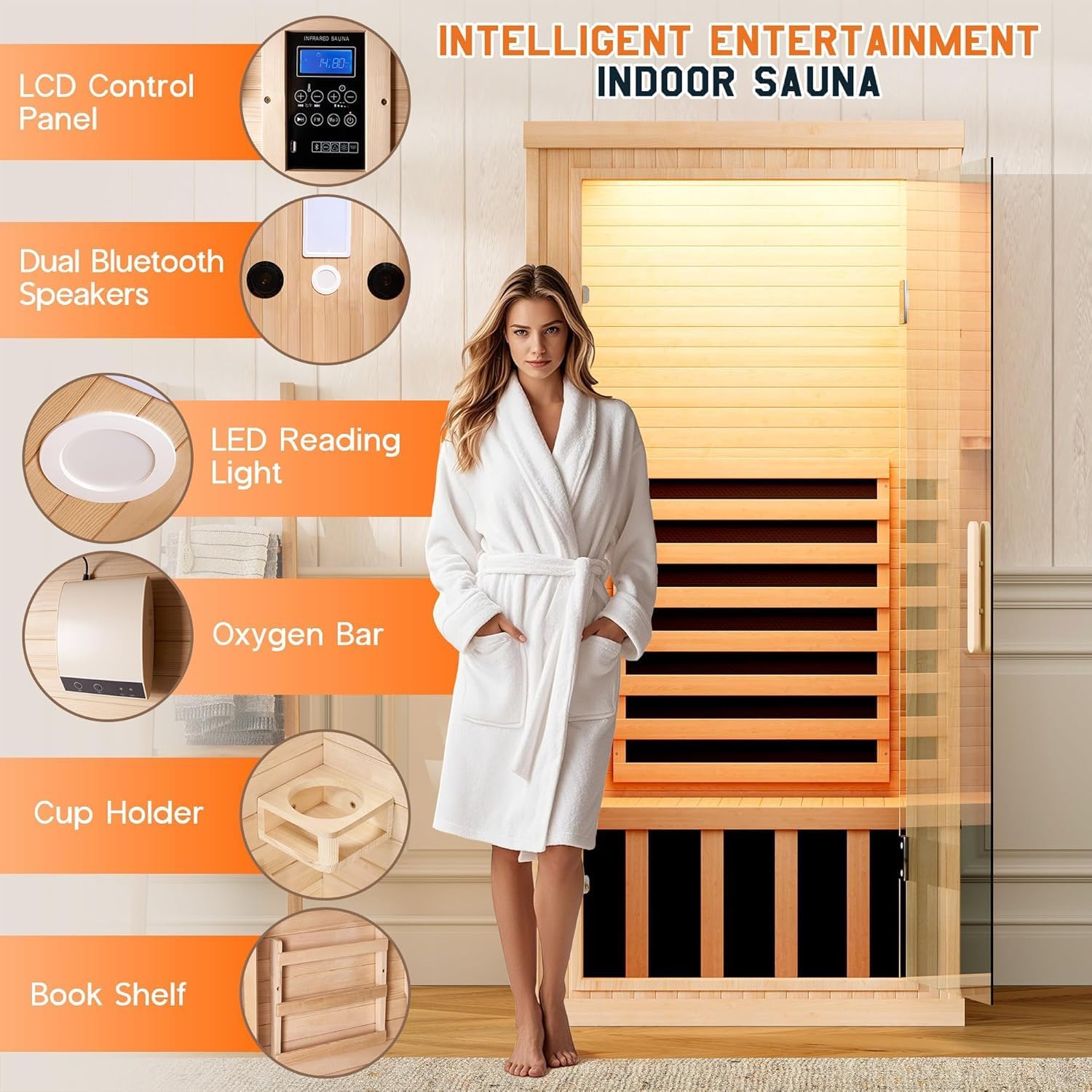 Albott Infrared Sauna 1 Person, Infrared Saunas for Home, 746W/110V Spruce Wood Dry Sauna with Foot Warmer, Easy Assembly – Compact Indoor Spa, 149℉ Fast Heating, LED Light, 27.2x31.8x60.2