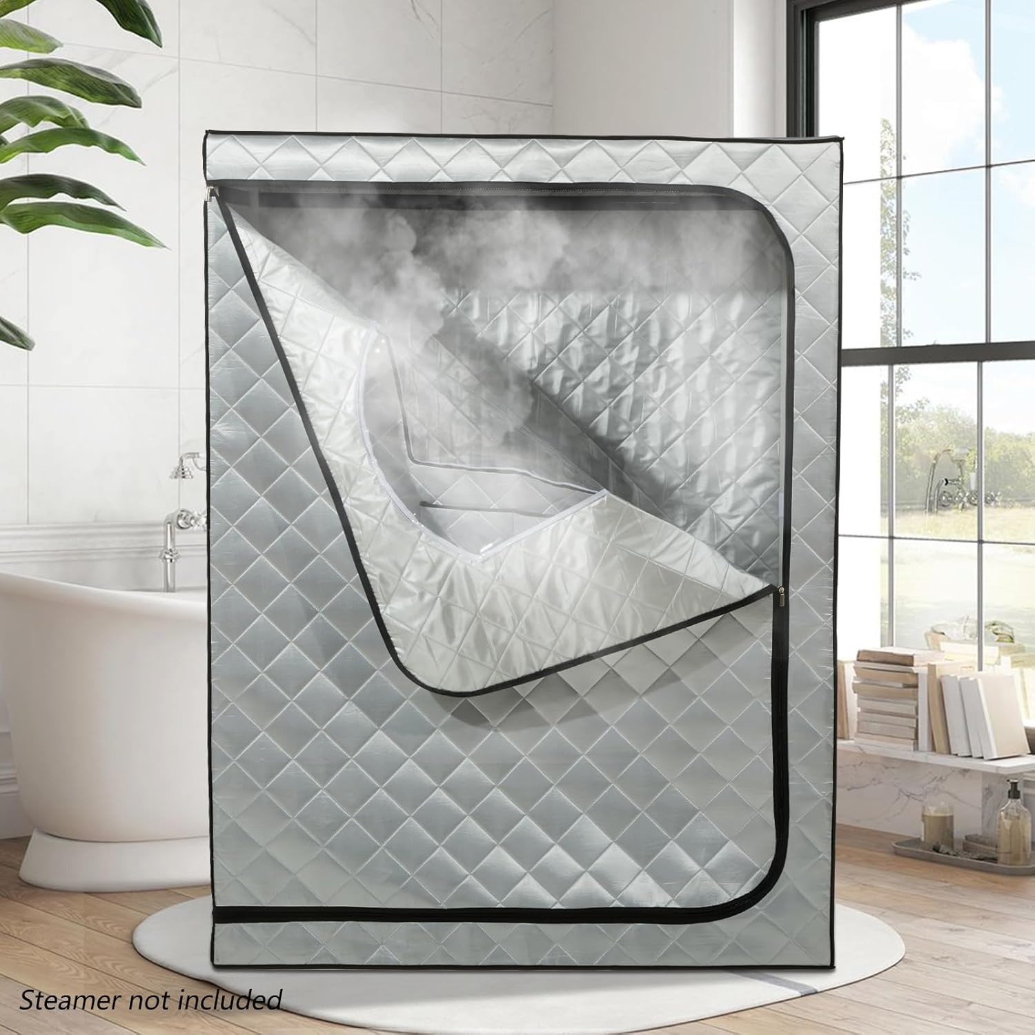 Gollense Portable Sauna for Home 2 Person Steam Tent with 2 Folding Chairs, Full Size Large Foldable Indoor Steam Box for Relaxation, Steamer NOT Included, Sliver