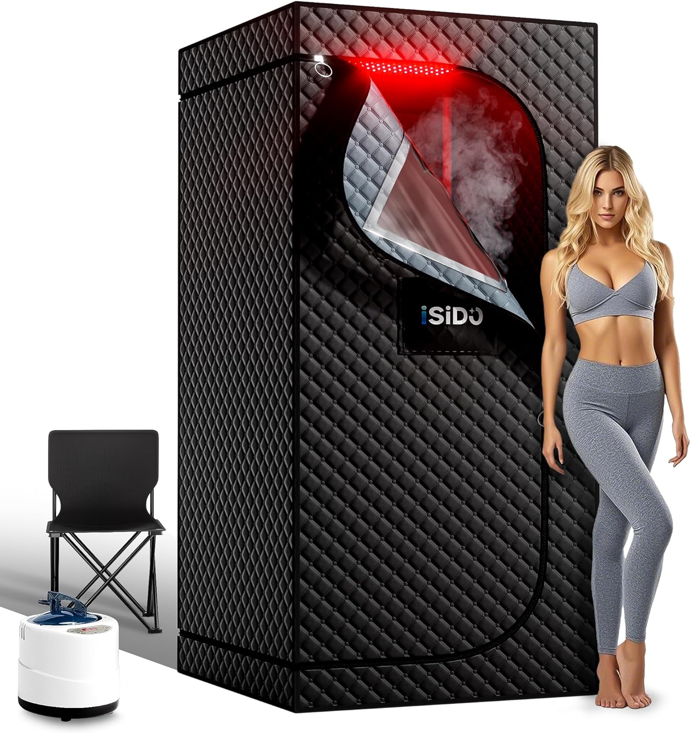 Infrared Steam Sauna with 660nm Red Light Therapy  850nm Infrared Light Panel, 3L 1300W Steamer, Folding Chair, XXL Portable Sauna Personal Sauna Box Sauna Tent Home Sauna