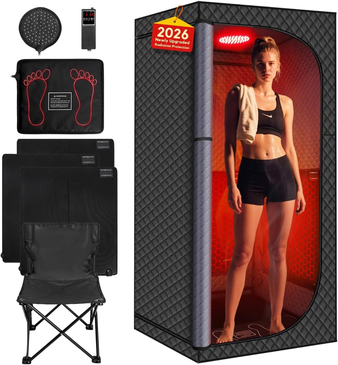 MIXC Upgraded Infrared Sauna Box – Ideal for Relaxation  Detoxification | Includes Folding Chair | Multi-Layer Full-Body Sauna Tent for Home, Spa, Indoor, Outdoor  Gym Use (Infrared Version-Black)