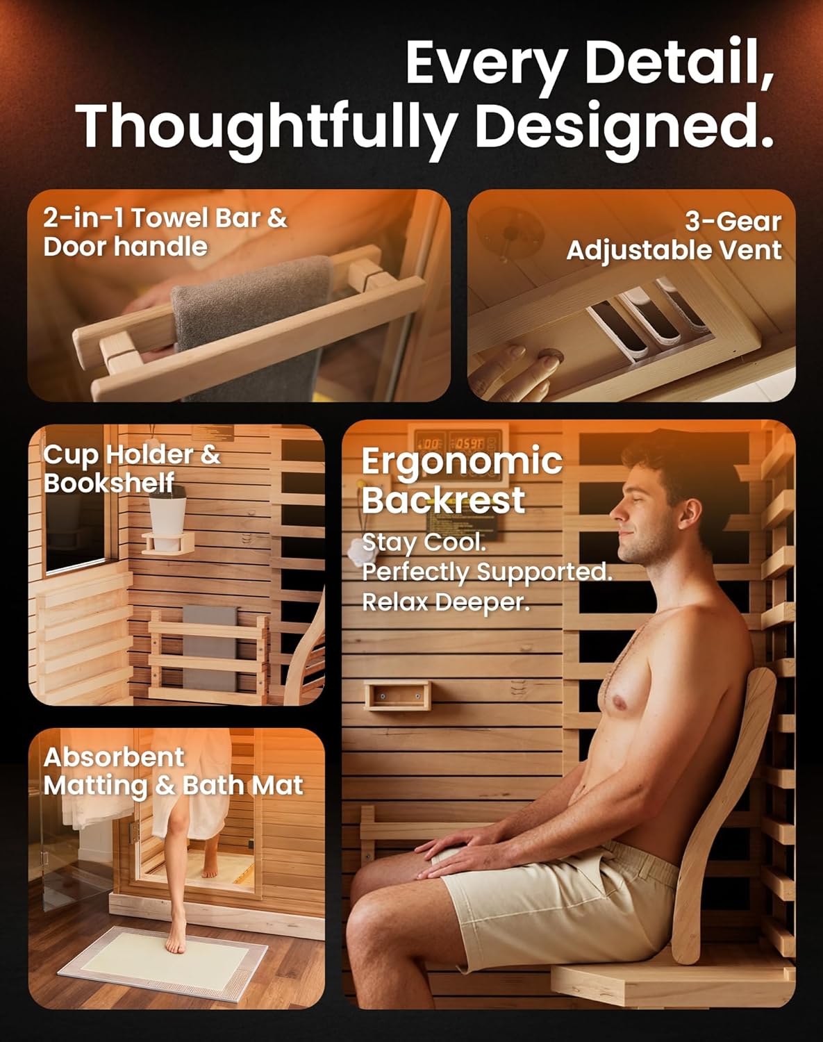 PAETA Infrared Sauna for Home | 1-Person Dry Sauna with 5 Carbon Heaters | Fast  Even Heating Low EMF Sauna | Bluetooth  Chromotherapy| Canadian Hemlock(Wooden)