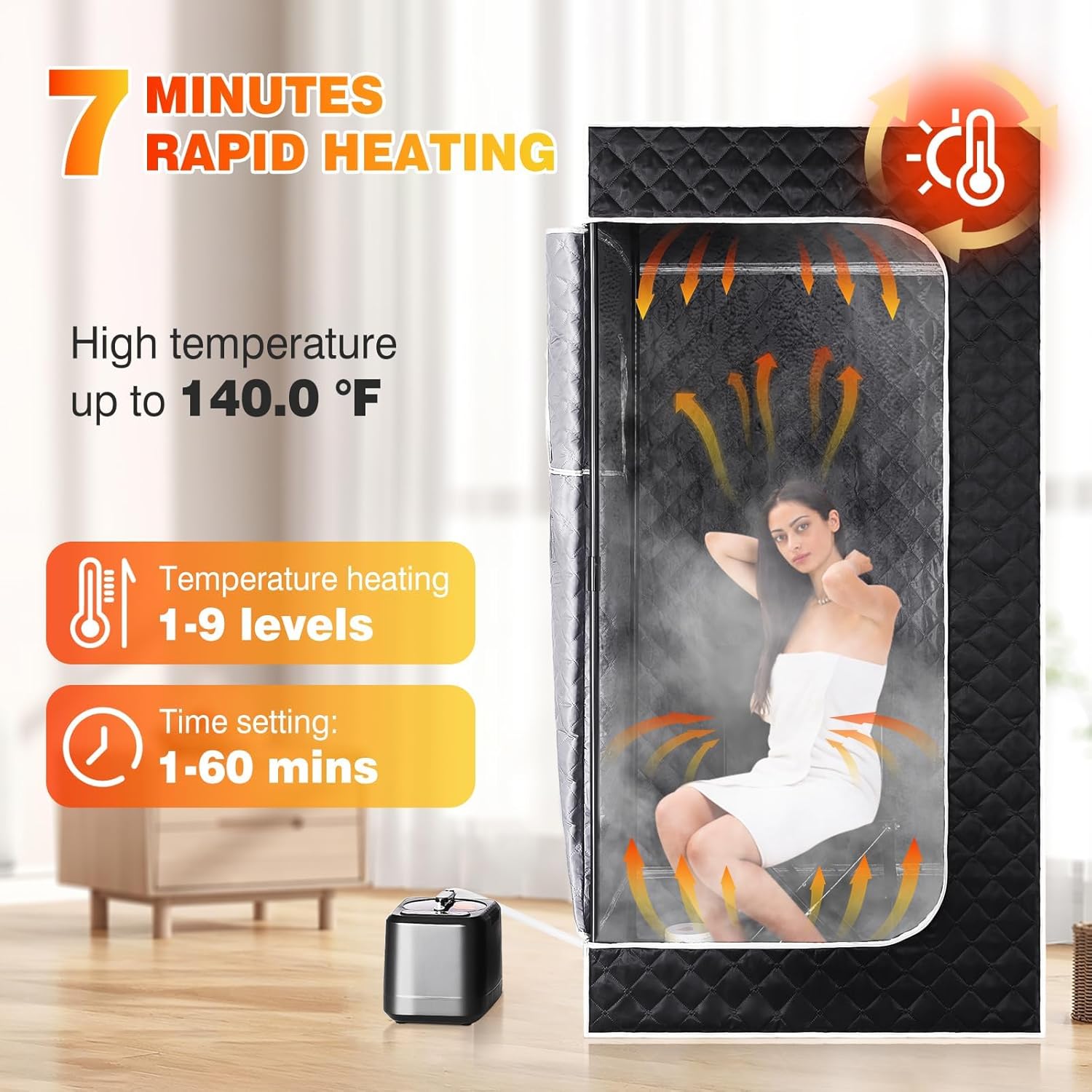 Portable Steam Sauna Box for Home, 1200W Steam Sauna Tent 9 Levels 60 Mins Timer Remote Control, 3L Steamer Steam Full Body, Folding Chair Mat, Detox  Full Body Recovery, 5.9 * 2.9 * 2.9ft