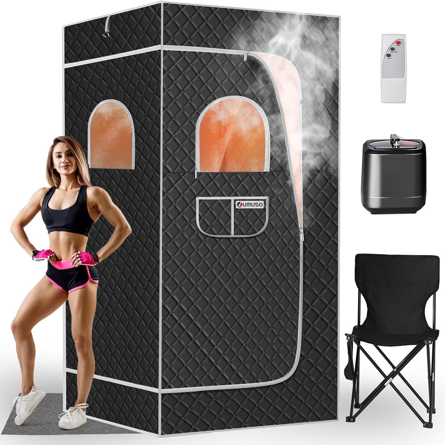 Portable Steam Sauna Box for Home, 1200W Steam Sauna Tent 9 Levels 60 Mins Timer Remote Control, 3L Steamer Steam Full Body, Folding Chair Mat, Detox  Full Body Recovery, 5.9 * 2.9 * 2.9ft