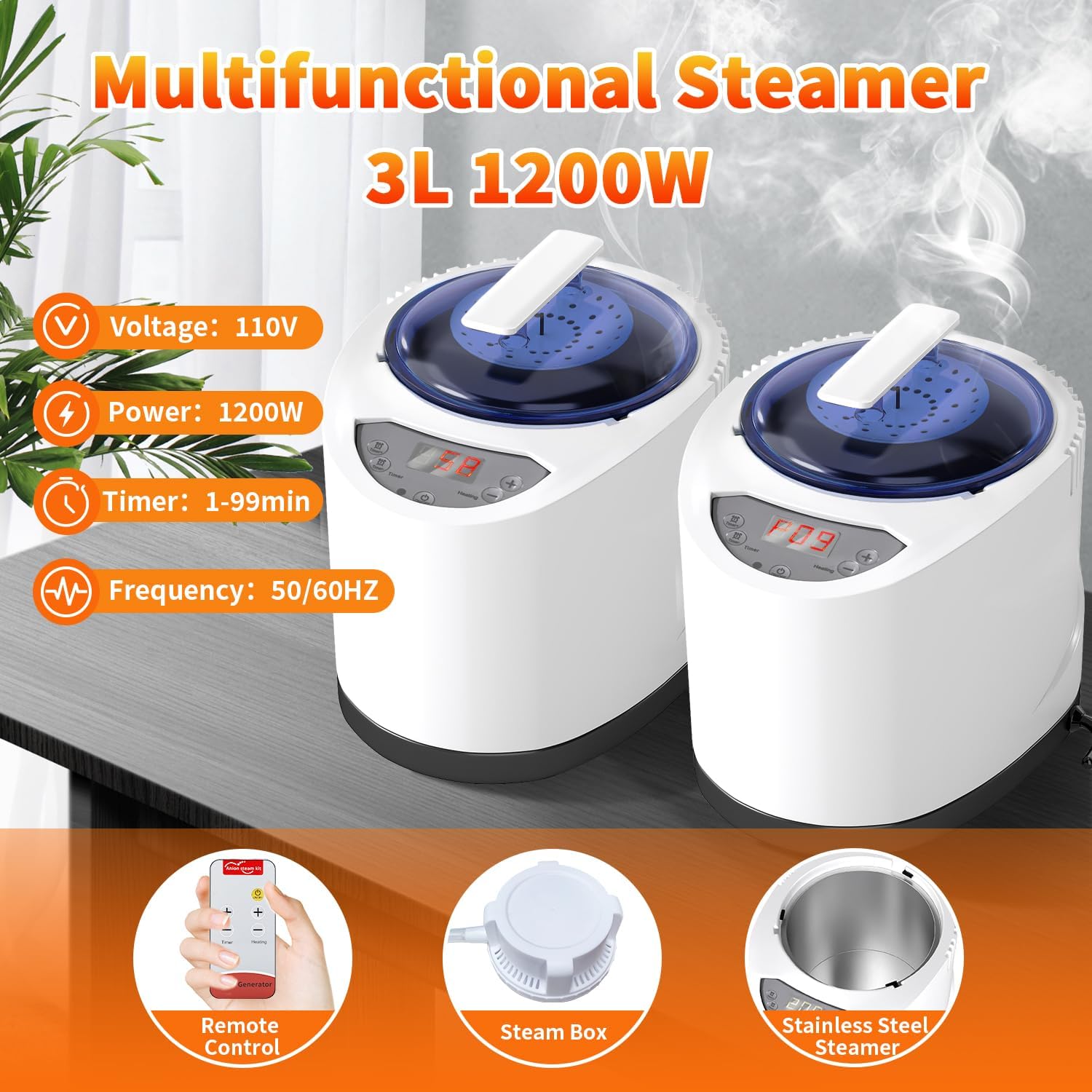 Portable Steam Sauna Box for Home, Infrared Sauna Tent with 3L Steam Generator, Remote Control, 9 Temperature Levels, 99 Minute Timer, Indoor 2 Person Sauna with Foldable Chair for Home Spa,Black