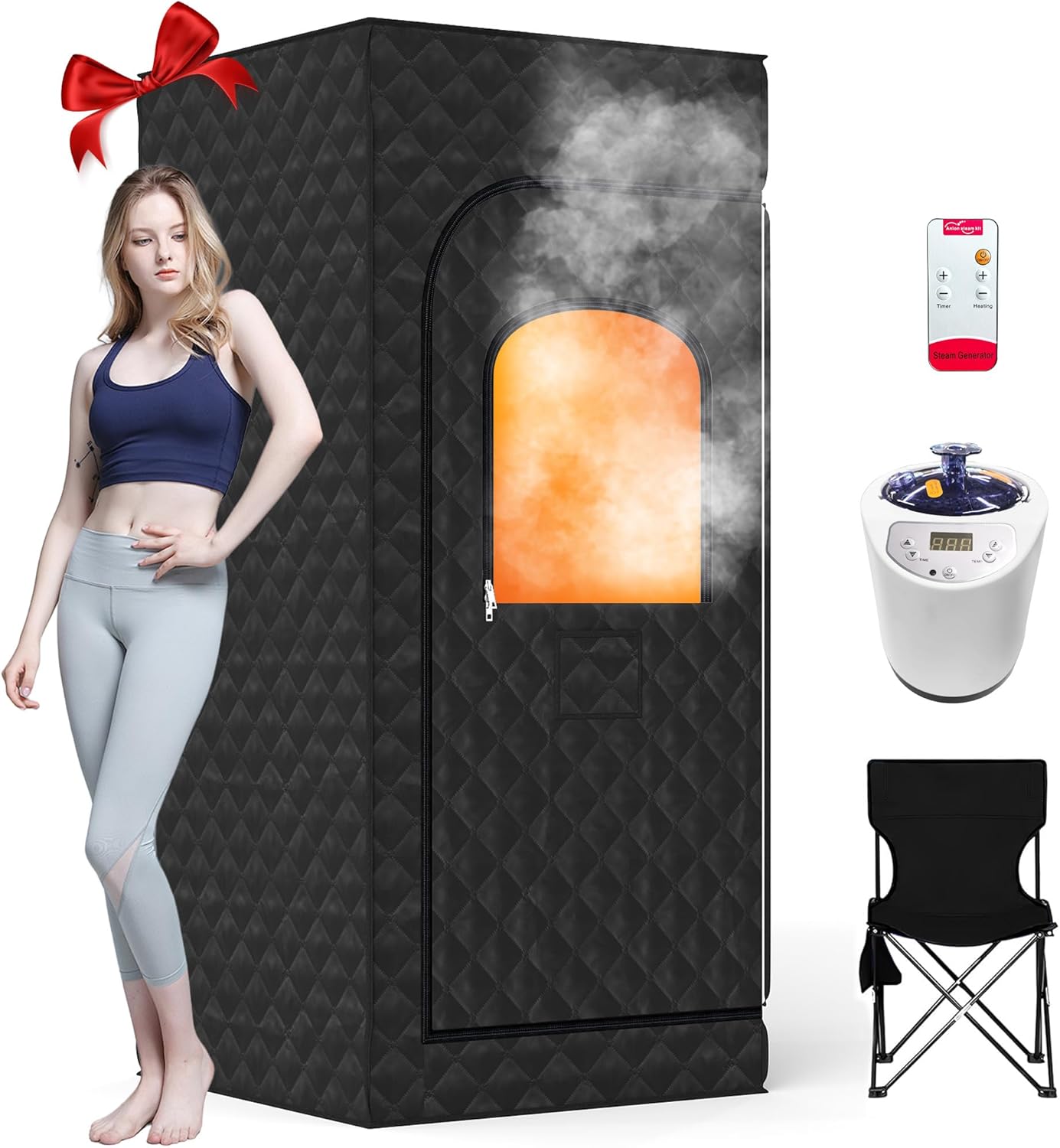 Portable Steam Sauna for Home,Sauna Box with 9-level Heating,0-99 minute timer,Personal Sauna Tent for Home with 2.6L 1000W Steam Steamer,Remote Control,Folding Chair.Relax and Healthy at Home Sauna