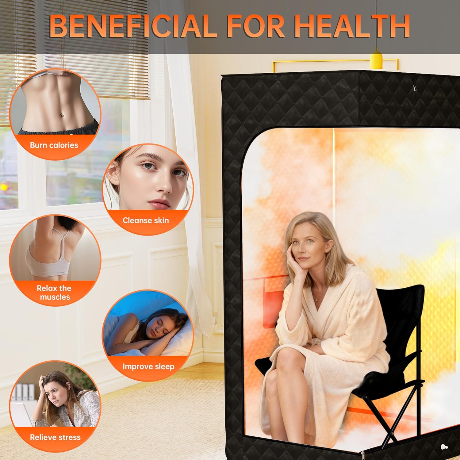 Portable Steam Sauna for Home,Sauna Box with 9-level Heating,0-99 minute timer,Personal Sauna Tent for Home with 2.6L 1000W Steam Steamer,Remote Control,Folding Chair.Relax and Healthy at Home Sauna