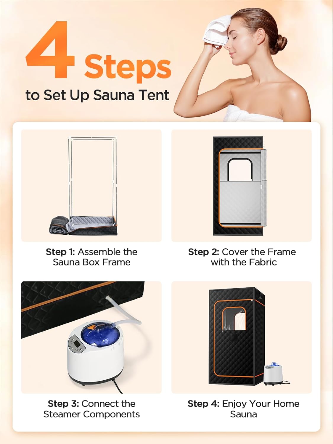 Sauna Box, Portable Sauna for Home, Personal Portable Steam Sauna Tent with 1200W 3L Steamer Heater, 15 Levels, Remote Control, Foldable Chair, Cozy Big Size 36 * 36 * 71 inches