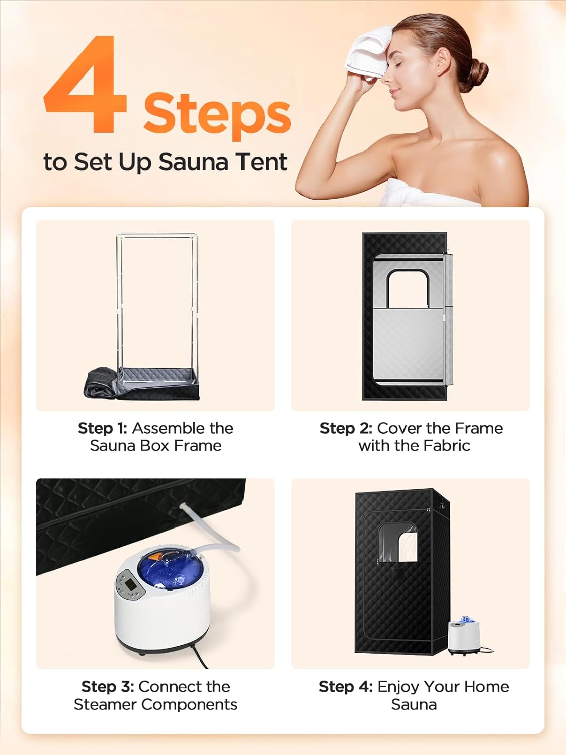 Sauna Box, Portable Sauna for Home, Personal Portable Steam Sauna Tent with 1200W 3L Steamer Heater, 15 Levels, Remote Control, Foldable Chair, Cozy Big Size 36 * 36 * 71 inches