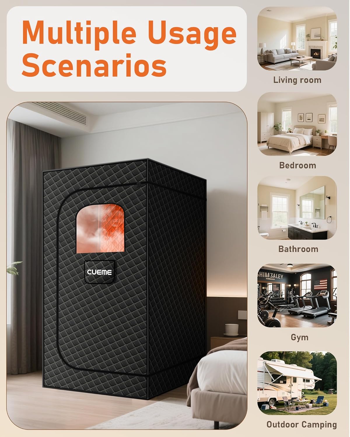 Sauna Box, Portable Steam Sauna, Portable Sauna for Home with 3L 1200W Steamer, 9 Levels, Folding Chair, Extra Large Size (2.6 x 2.6 x 5.9), Full Body Sauna Tent for Relaxation, Detoxification