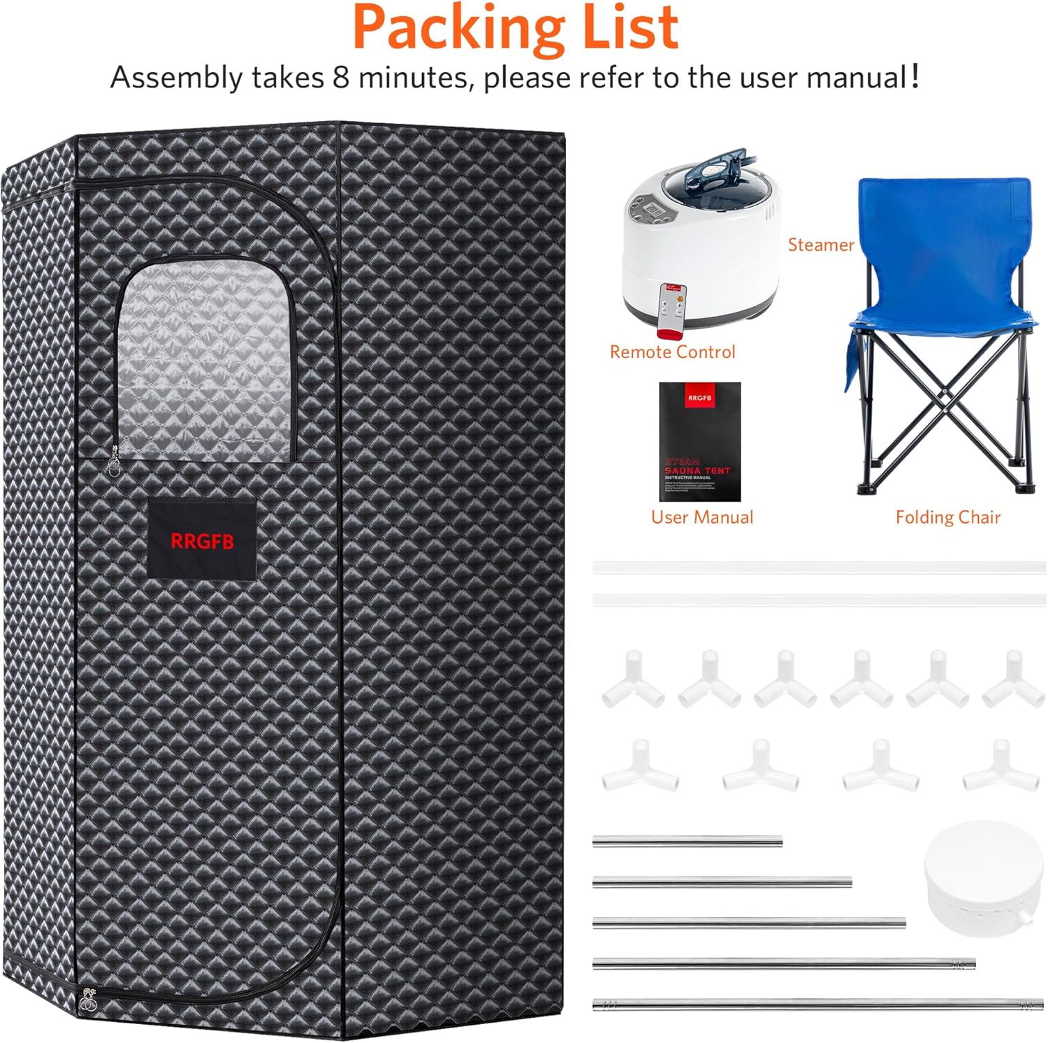 Sauna Box, Portable Steam Tent for Home Detox and Relaxation, Includes 3L Steamer, Remote Controller, Folding Chair, Adjustable Timer 1-60 Min, Large Size