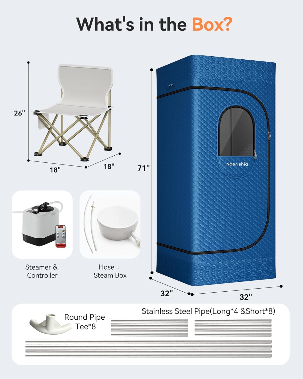 Sauna Box, Upgraded Portable Sauna for Home 5Layer Waterproof,3L 1200W Steamer,9 Levels,Dual YKK Zippers,Big Folding Chair,99 Mins Timer,Remote Control,Steam Sauna Room Personal Saunas Tent,Light Blue
