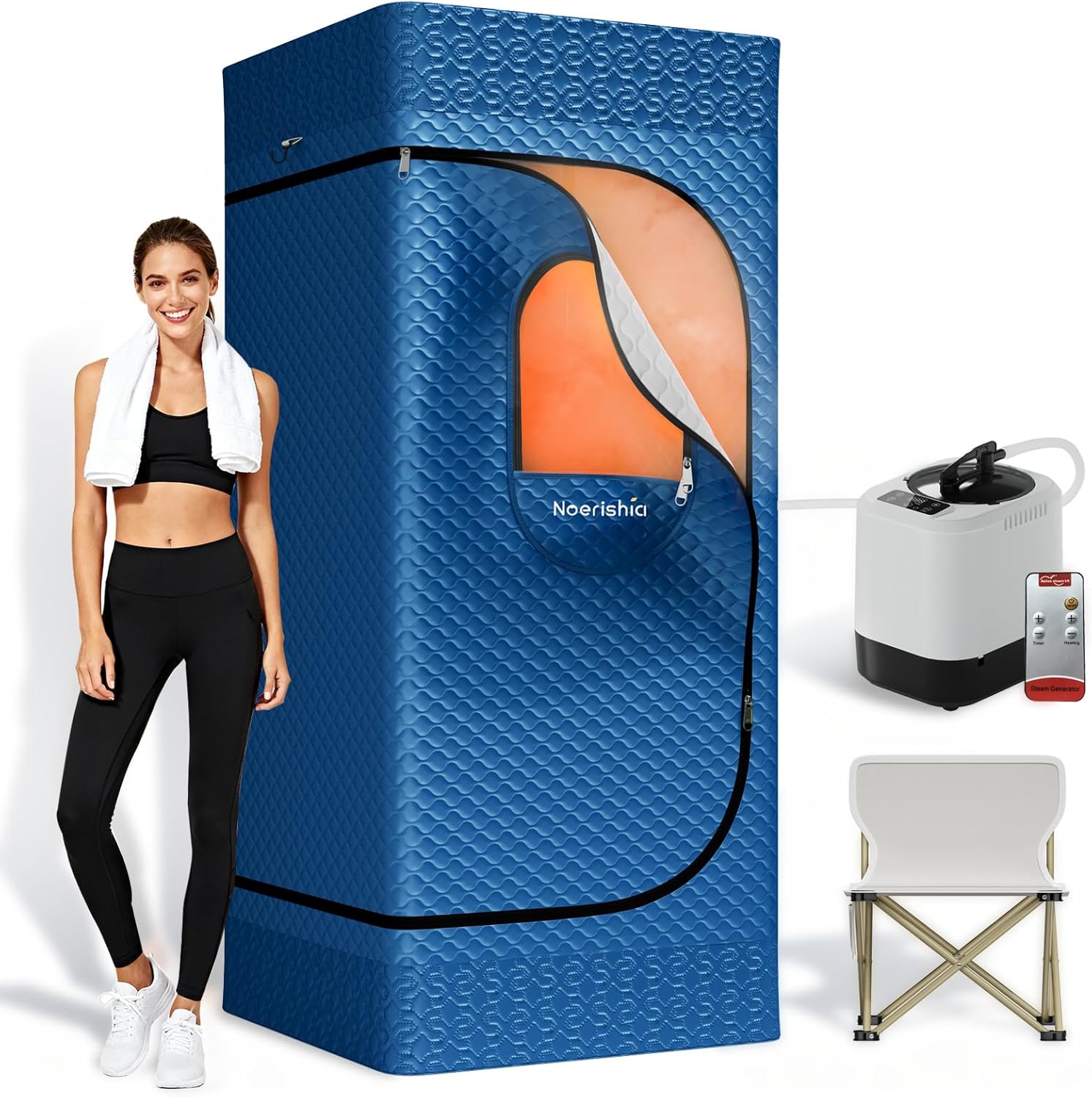 Sauna Box, Upgraded Portable Sauna for Home 5Layer Waterproof,3L 1200W Steamer,9 Levels,Dual YKK Zippers,Big Folding Chair,99 Mins Timer,Remote Control,Steam Sauna Room Personal Saunas Tent,Light Blue