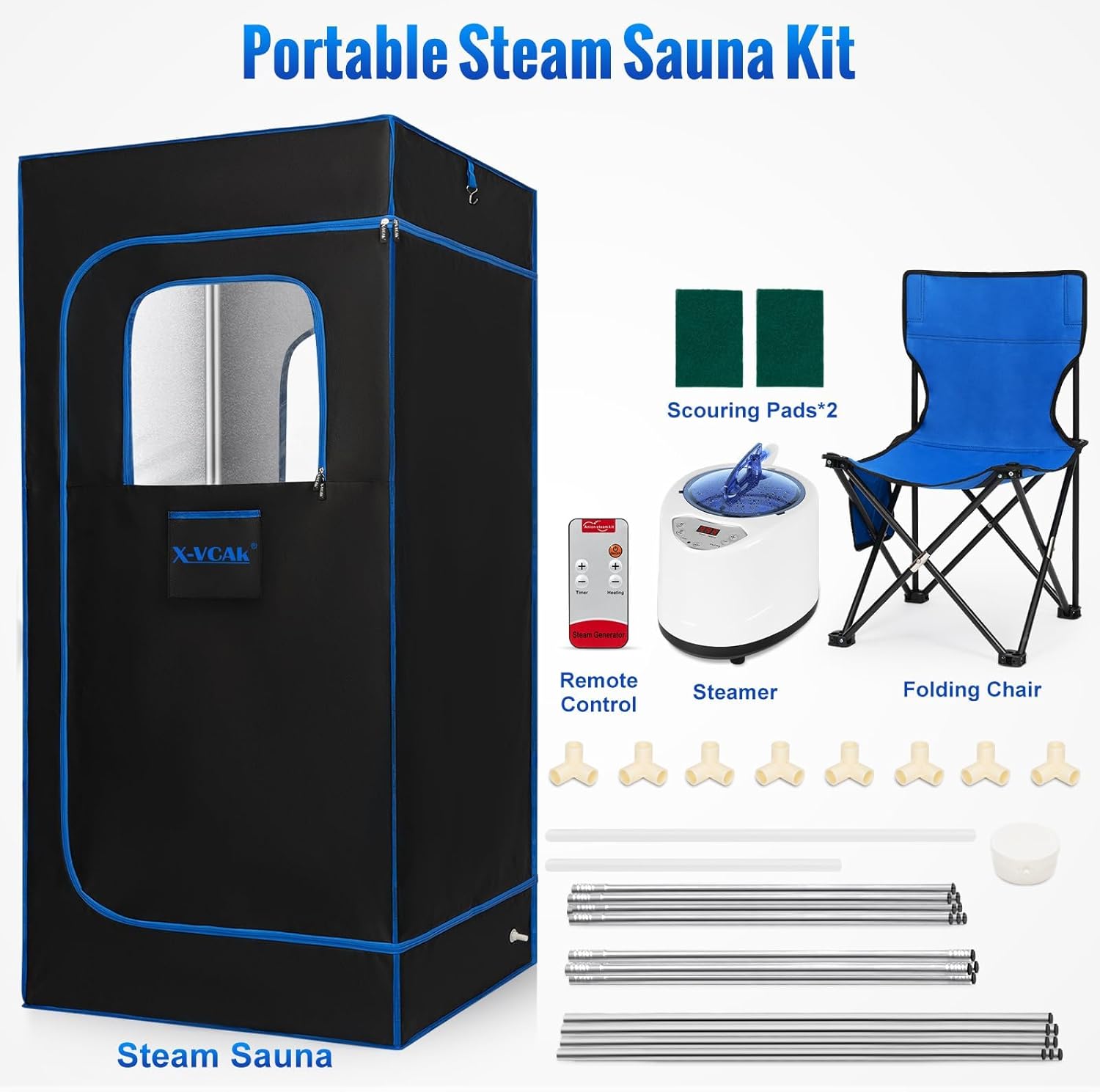 Upgraded Portable Sauna Box for Relaxation, Detoxification, Steam Sauna for Home with Steamer, Remote Control, Folding Chair, 9 Levels, 2.6’ x 2.6’ x 5.9’