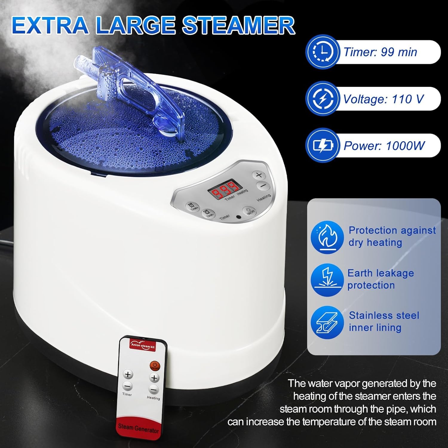 Upgraded Portable Sauna Box for Relaxation, Detoxification, Steam Sauna for Home with Steamer, Remote Control, Folding Chair, 9 Levels, 2.6’ x 2.6’ x 5.9’