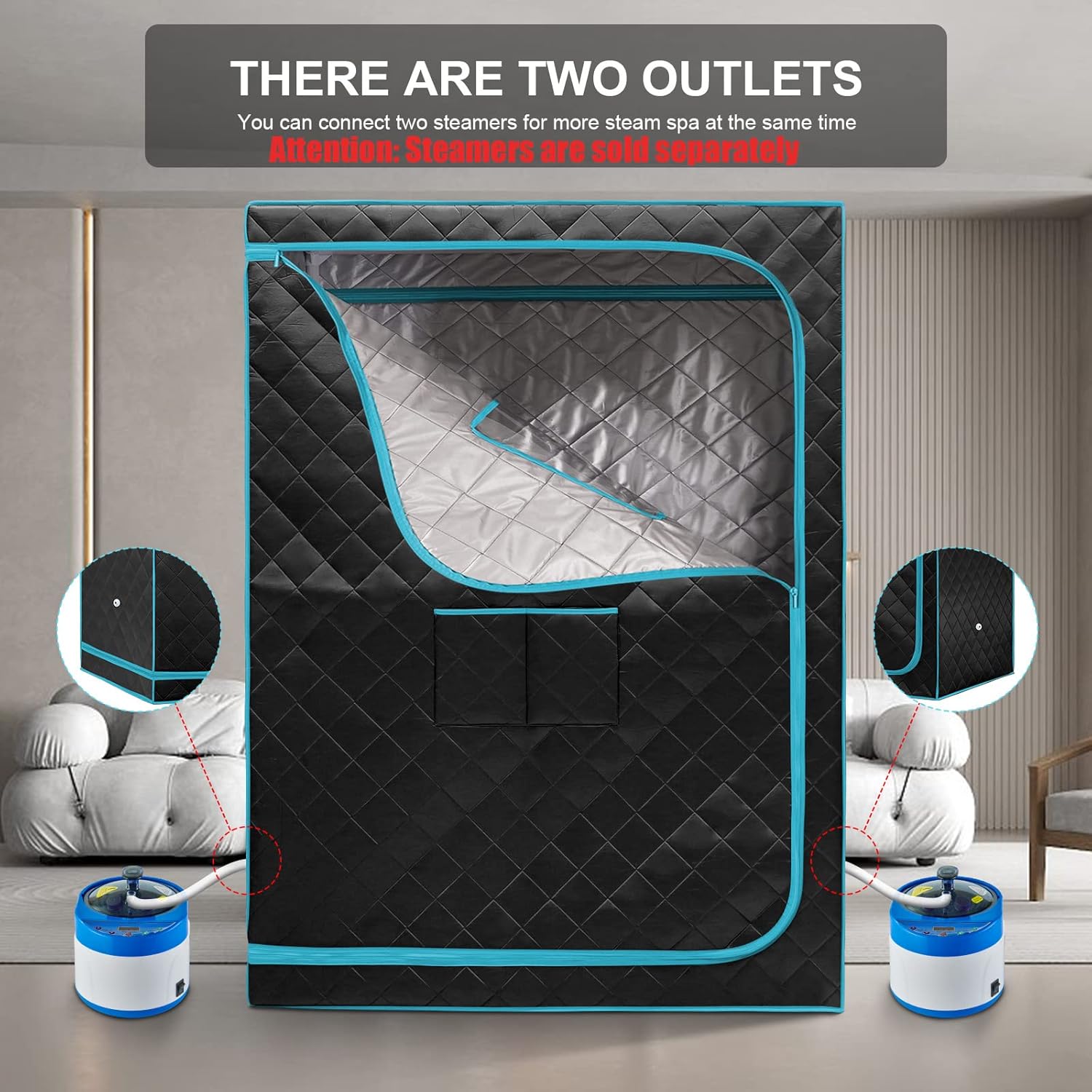 ZONEMEL Full Size Sauna Tent, Portable 1 or 2 Person Full Body Home Spa for Relaxation, Detox, Steamer not Included (L47.24 x W31.5 x H63,Green Border)