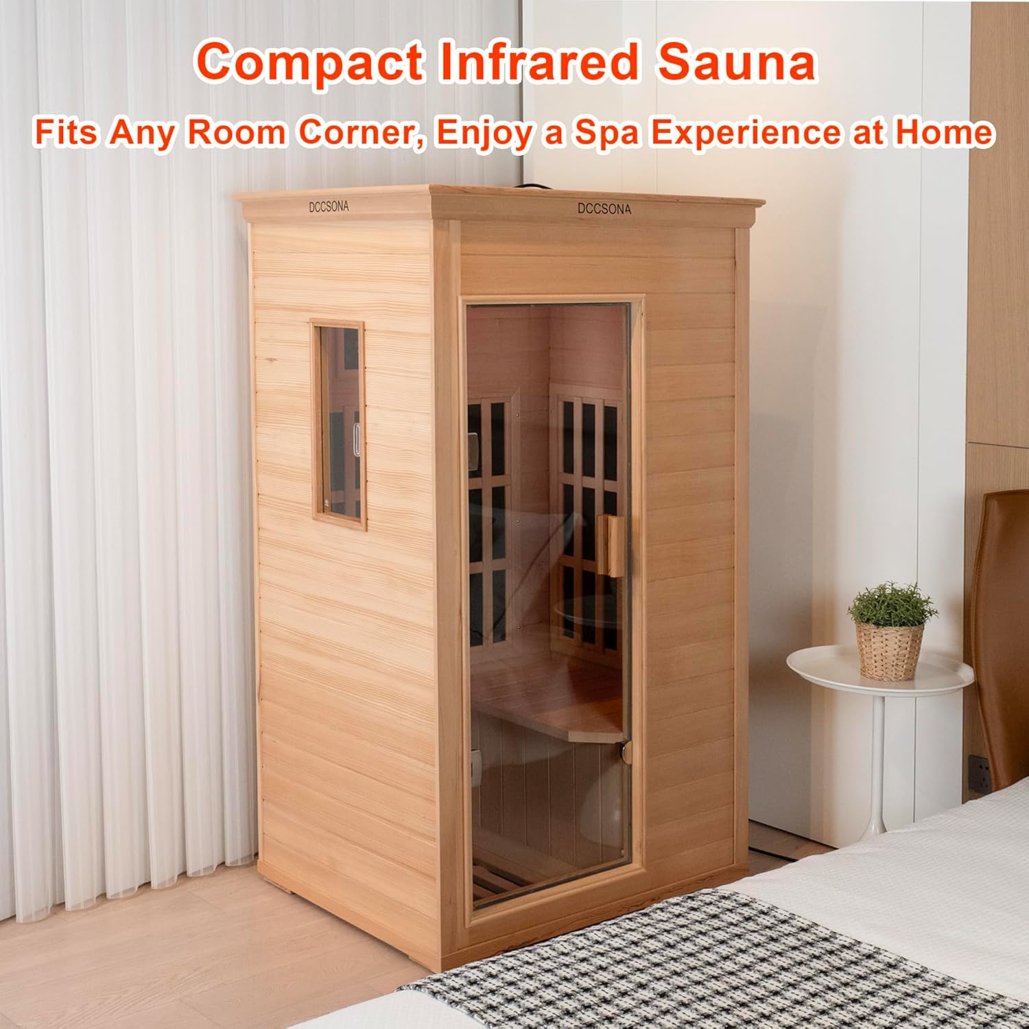 1-Person Far Infrared Sauna with Red Light Therapy – Compact Okoume Wood Indoor Home Spa, 4 Fast Heating Panels (1000W 110V), Bluetooth, 7-Color LED  Timer – 65.4 Tall (Fits Small Spaces)