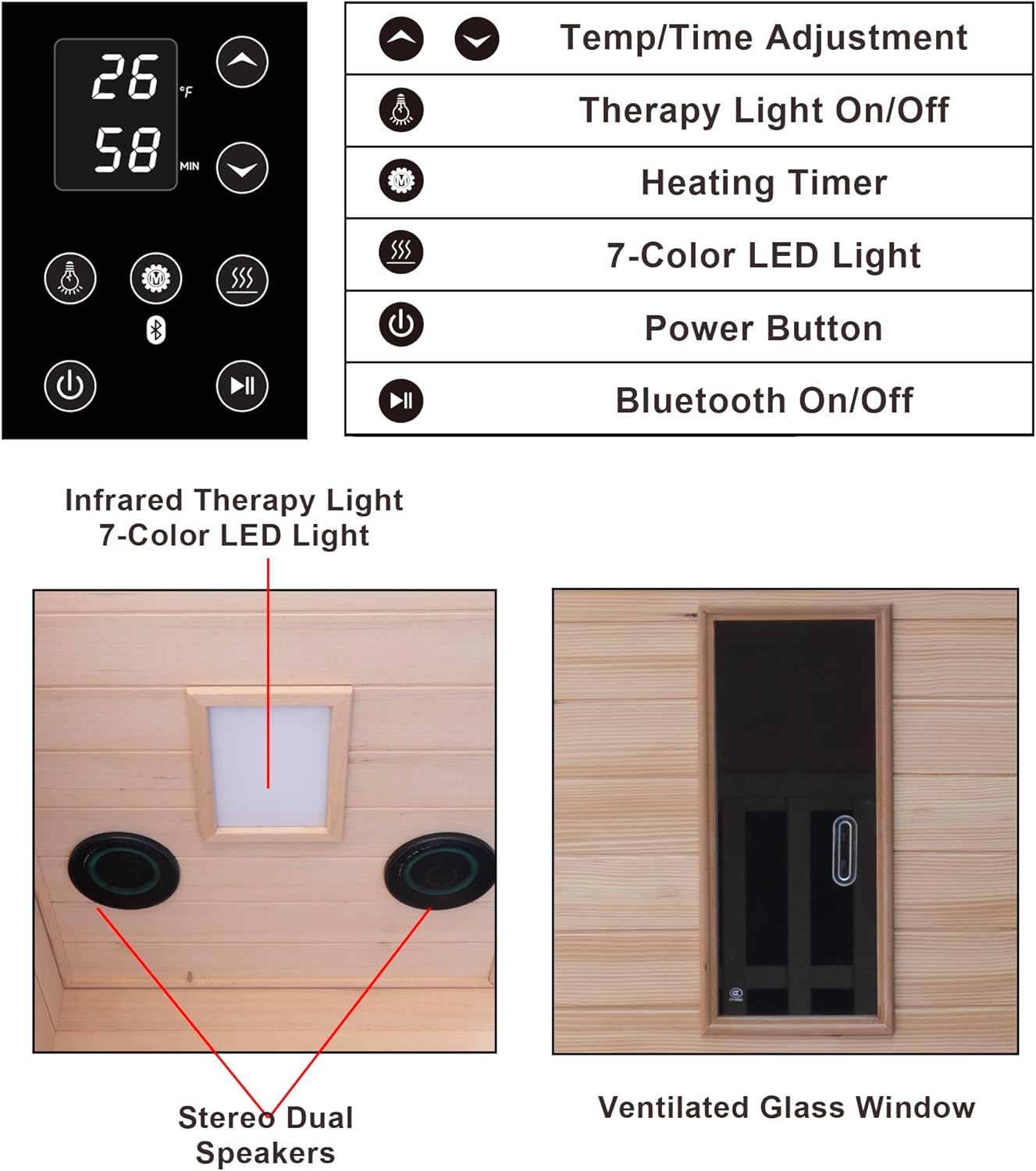 1-Person Far Infrared Sauna with Red Light Therapy – Compact Okoume Wood Indoor Home Spa, 4 Fast Heating Panels (1000W 110V), Bluetooth, 7-Color LED  Timer – 65.4 Tall (Fits Small Spaces)